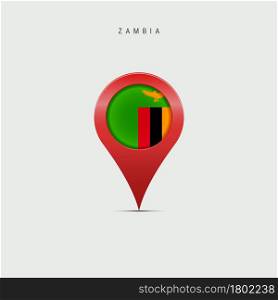 Teardrop map marker with flag of Zambia. Zambian flag inserted in the location map pin. 3D vector illustration isolated on light grey background.. Teardrop map marker with flag of Zambia. 3D vector illustration