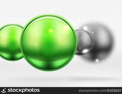 Tech blurred spheres and round circles with glossy and metallic surface. Tech blurred spheres and round circles with glossy and metallic surface. Vector realistic 3d objects, hi-tech technology abstract background