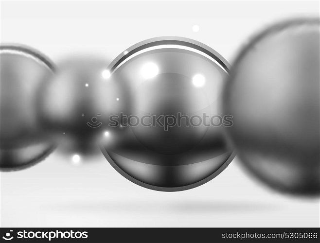 Tech blurred spheres and round circles with glossy and metallic surface. Tech blurred spheres and round circles with glossy and metallic surface. Vector realistic 3d objects, hi-tech technology abstract background