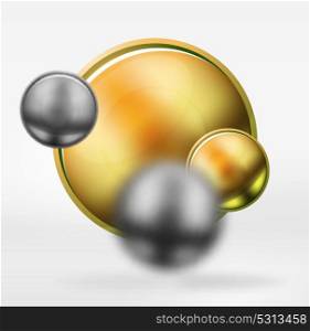 Tech blurred spheres and round circles with glossy and metallic surface. Tech blurred spheres and round circles with glossy and metallic surface. Vector realistic 3d objects, hi-tech technology abstract background