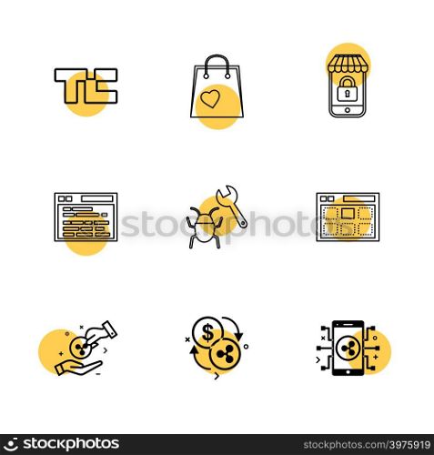 tech crunch , shopping bag , lockes , website , bug , web , money , coins , crypto , crypto currency , currency , currency convert , mobile , icons , flat , icon , set , vector , qualilty , design , collection , creative ,