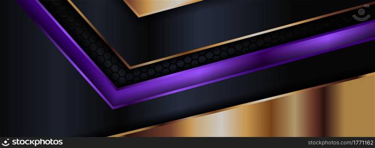 Tech Futuristic Navy Background with Gold and Purple Element Combination Concept. Graphic Design Element