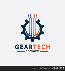 Tech gear logo vector design template. Technology Logo Template Design Vector, Emblem, Design Concept, Creative Symbol, Icon