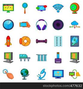 Tech icons set. Cartoon set of 25 tech vector icons for web isolated on white background. Tech icons set, cartoon style