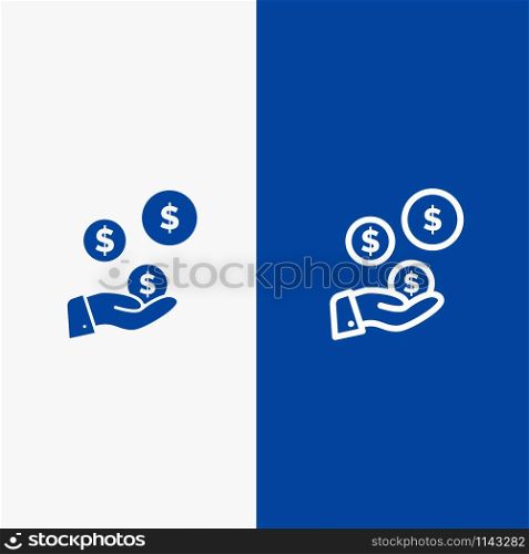 tech Industry, Hand, Dollar, Industry Line and Glyph Solid icon Blue banner Line and Glyph Solid icon Blue banner