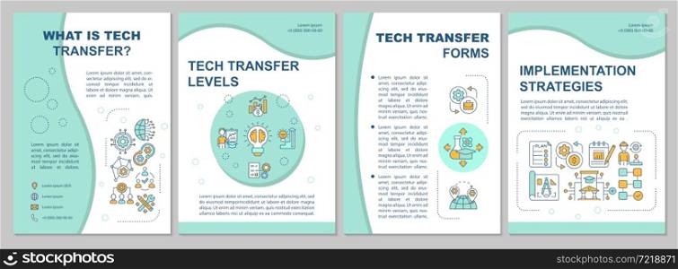 Tech sharing brochure template. Technology dissemination forms. Flyer, booklet, leaflet print, cover design with linear icons. Vector layouts for presentation, annual reports, advertisement pages. Tech sharing brochure template