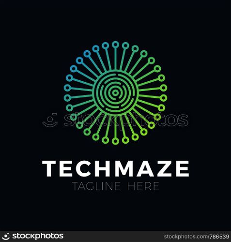 tech sun maze concept logotype template design. Business logo icon shape. circle maze simple logo illustration