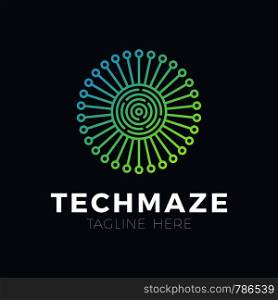 tech sun maze concept logotype template design. Business logo icon shape. circle maze simple logo illustration