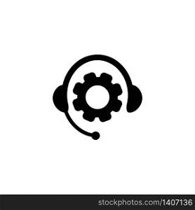 Tech support, call center or gear with headphones icon on an isolated white background. EPS 10 vector. Tech support, call center or gear with headphones icon on an isolated white background. EPS 10 vector.