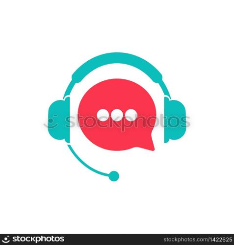 Tech support. Customer support service icon flat or call center or gear with headphones on an isolated white background. EPS 10 vector.. Tech support. Customer support service icon flat or call center or gear with headphones on an isolated white background. EPS 10 vector
