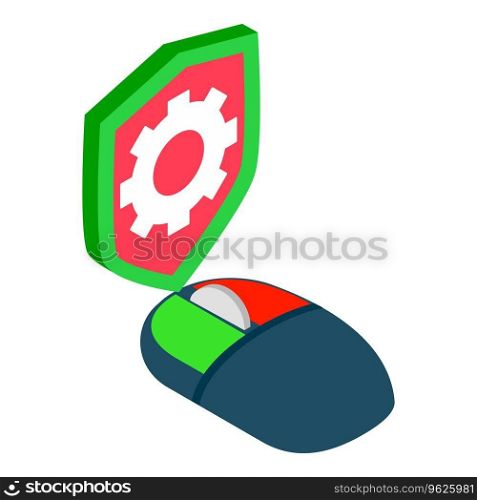 Tech support icon isometric vector. Computer mouse and shield with gear image. Maintenance concept. Tech support icon isometric vector. Computer mouse and shield with gear image