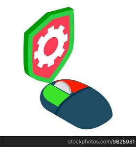 Tech support icon isometric vector. Computer mouse and shield with gear image. Maintenance concept. Tech support icon isometric vector. Computer mouse and shield with gear image