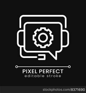 Tech support pixel perfect white linear icon for dark theme. Information service for customers. Call center. Thin line illustration. Isolated symbol for night mode. Editable stroke. Poppins font used. Tech support pixel perfect white linear icon for dark theme