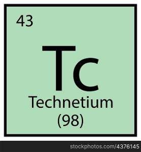 Technetium chemical symbol. Mendeleev table element. Education sign. Blue background. Vector illustration. Stock image. EPS 10.. Technetium chemical symbol. Mendeleev table element. Education sign. Blue background. Vector illustration. Stock image.