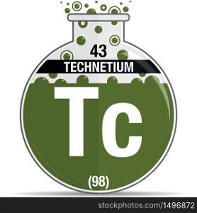Technetium symbol on chemical round flask. Element number 43 of the Periodic Table of the Elements - Chemistry. Vector image