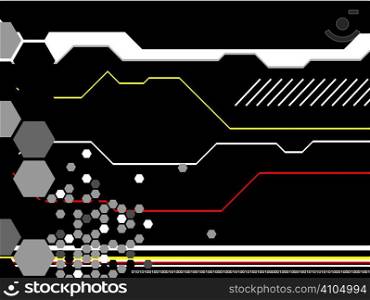 technical abstract background in red black and white with the use of hexagons
