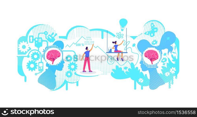 Technical and artistic creativity flat concept vector illustration. Analytical thinking skill. 2D cartoon characters for web design. Mental processes to organize information creative idea. Technical and artistic creativity flat concept vector illustration