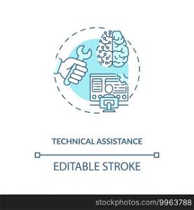 Technical assistance concept icon. Industry 4.0 design idea thin line illustration. Help with difficult and unsafe tasks. Support operators. Vector isolated outline RGB color drawing. Editable stroke. Technical assistance concept icon
