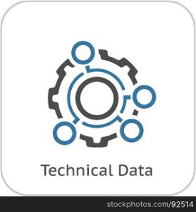 Technical Data Icon. Gear and Option Dots. Engineering Symbol.. Technical Data Icon. Gear and Option Dots. Engineering Symbol. Flat Line Pictogram. Isolated on white background.