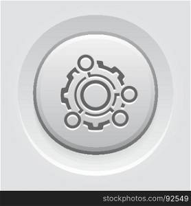 Technical Data Icon. Gear and Option Dots. Engineering Symbol.. Technical Data Icon. Gear and Option Dots. Engineering Symbol. Flat Line Pictogram. Isolated on white background. Grey Button Design.