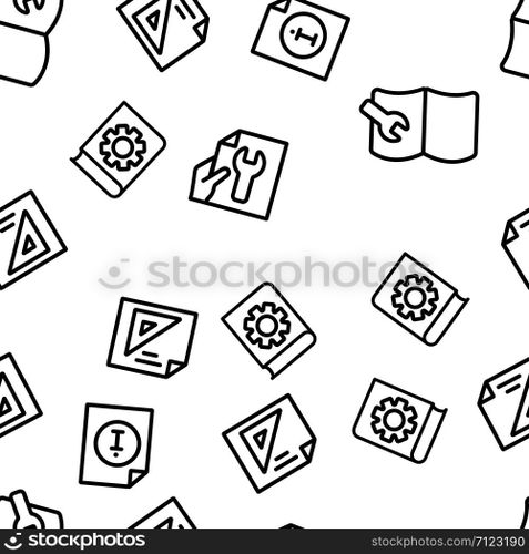 Technical Documentation Vector Seamless Pattern Thin Line Illustration. Technical Documentation Vector Seamless Pattern
