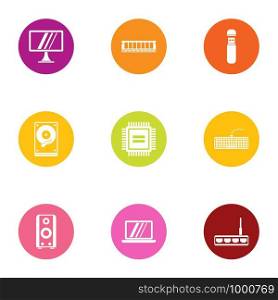 Technical monitor icons set. Flat set of 9 technical monitor vector icons for web isolated on white background. Technical monitor icons set, flat style
