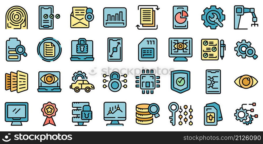 Technical overview icons set outline vector. Camera specification. Dual memory. Technical overview icons set vector flat