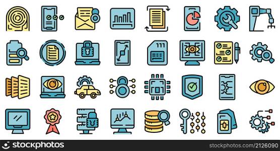 Technical overview icons set outline vector. Camera specification. Dual memory. Technical overview icons set vector flat