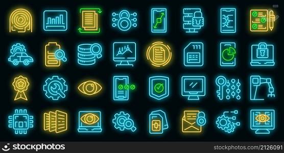 Technical overview icons set outline vector. Camera specification. Dual memory. Technical overview icons set vector neon