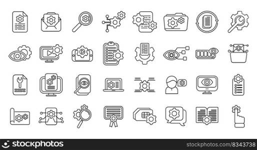 Technical overview icons set outline vector. Phone specification. Camera memory. Technical overview icons set outline vector. Phone specification