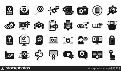 Technical overview icons set simple vector. Phone specification. Camera memory. Technical overview icons set simple vector. Phone specification