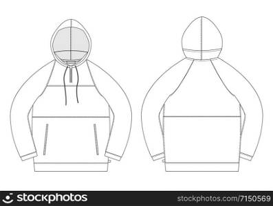 Technical sketch anorak. Unisex underwear hodie design template. Sweater mockup isolated on white background. Vector illustration. Technical sketch anorak. Unisex underwear hodie design template.