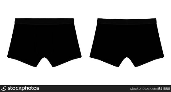 Technical sketch black boxer shorts man underwear. Vector illustration of men underpants.. Technical sketch black boxer shorts man underwear.