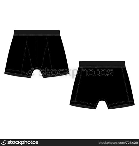 Technical sketch black boxer shorts man underwear. Vector illustration of men underpants isolated on white background. Technical sketch black boxer shorts man underwear.