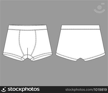 Technical sketch children&rsquo;s boxer shorts underwear on gray background. Vector illustration of men underpants.. Technical sketch children&rsquo;s boxer shorts underwear on gray background.