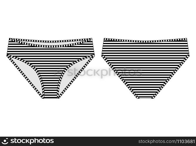Technical sketch girls lingerie in striped fabric. Female knickers. Lady underpants vector illustration. Technical sketch girls lingerie in striped fabric. Female knickers.