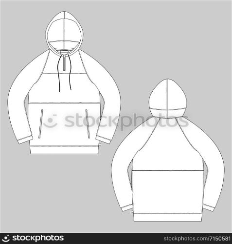 Technical sketch gray anorak. Unisex underwear hodie design template. Sweater mockup isolated on white background. Vector illustration. Technical sketch gray anorak. Unisex underwear hodie design template.
