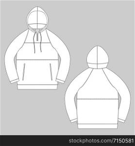Technical sketch gray anorak. Unisex underwear hodie design template. Sweater mockup isolated on white background. Vector illustration. Technical sketch gray anorak. Unisex underwear hodie design template.