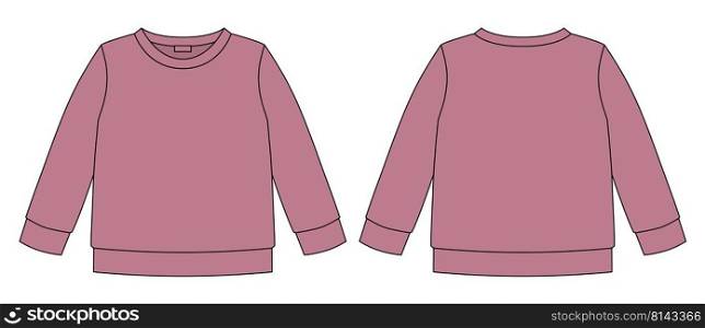 Technical sketch sweatshirt. Kids wear jumper design template. Pudra color. Front and back view. Front and back view. CAD fashion design. Technical sketch sweatshirt. Kids wear jumper design template. Pudra color.