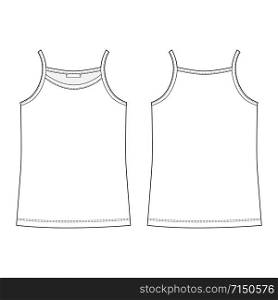 Technical sketch t-shirt tank top for women. Girl t shirts underwear. Back and front view. Vector illustration. Technical sketch t-shirt tank top for women. Girl t shirts underwear.