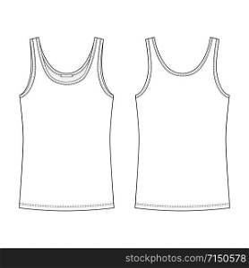 Technical sketch t-shirt tank top for women isolated on white background. Girl t shirts underwear. Back and front view. Vector illustration. Technical sketch t-shirt tank top for women isolated on white background.