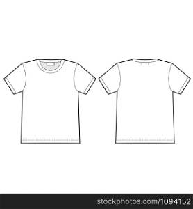 Technical sketch t shirt. Unisex underwear top design template. T-shirt isolated on white background. Vector illustration. Technical sketch t shirt. Unisex underwear top design template.