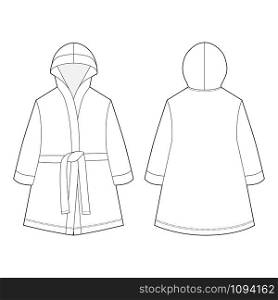 Technical sketch unisex bathrobe isolated on white background. Front and back views. Vector illustration. Technical sketch unisex bathrobe isolated on white background.