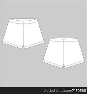 Technical sketch unisex shorts isolated on gray colors. Outline shorts pants. Women casual clothes. Vector illustration. Technical sketch unisex shorts isolated on gray colors.
