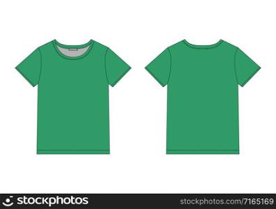 Technical sketch unisex t shirt in grren colors. T-shirt vector illustration. Underwear top design template.. Technical sketch unisex t shirt in grren colors. T-shirt vector illustration.