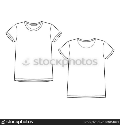 Technical sketch white t shirt. T-shirt design template. Front and back ...