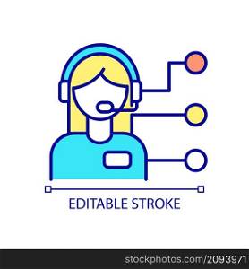 Technical support agent RGB color icon. Providing information. Customer service assistant. Isolated vector illustration. Simple filled line drawing. Editable stroke. Arial font used. Technical support agent RGB color icon
