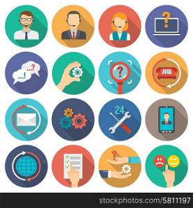Technical support and customer assistance icons flat set isolated vector illustration. Support Icons Flat Set