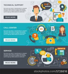 Technical support call center and service flat banner set isolated vector illustration