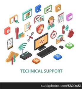 Technical support concept with 3d communication symbols set isolated vector illustration. Technical Support Concept